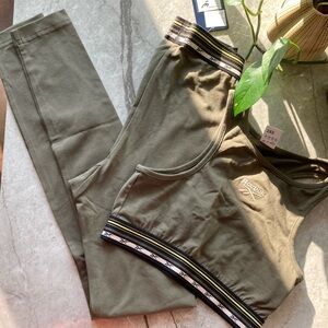 Reebok Olive Green woman Pants and   sport bra set